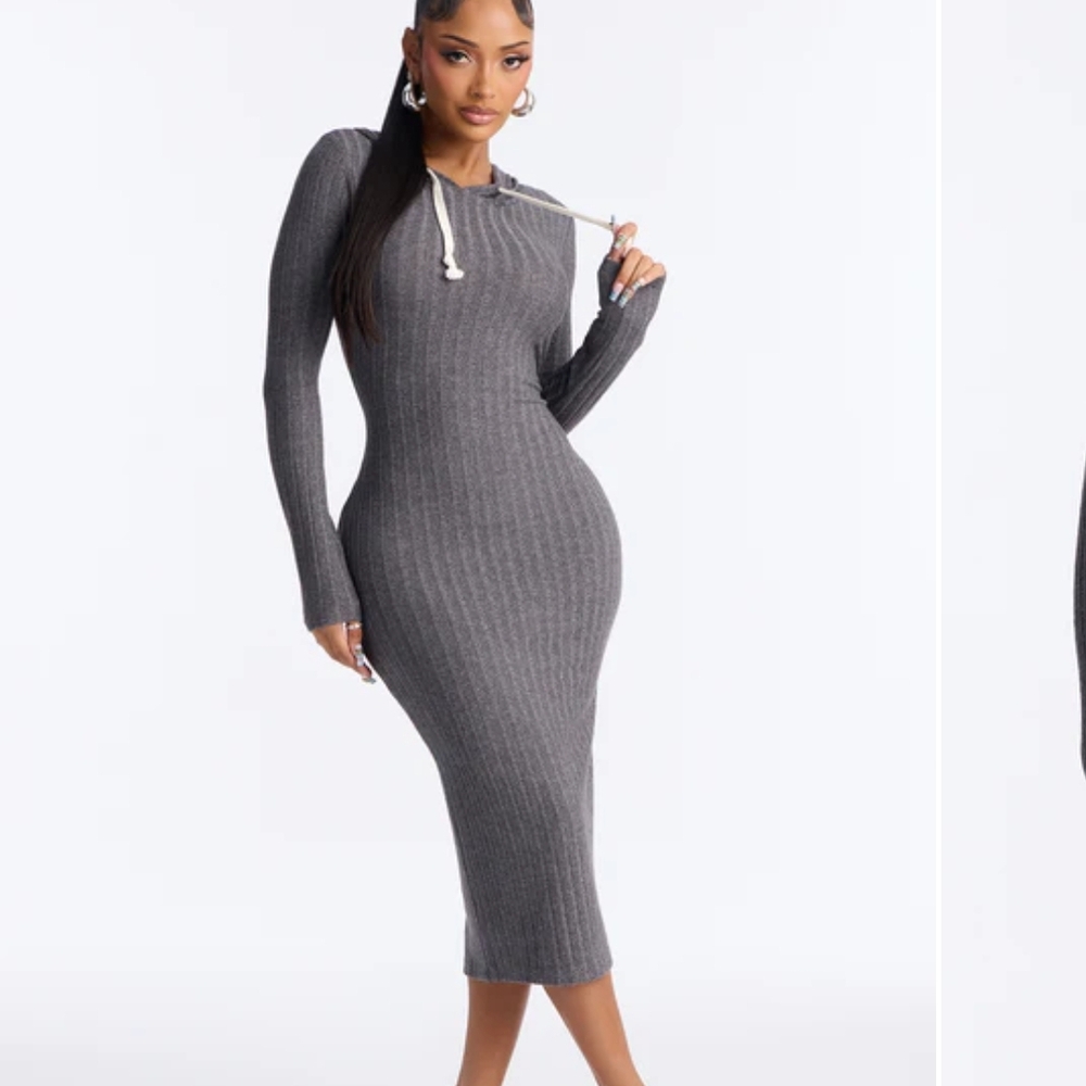 NWT Fashion Nova Women's Charcoal Long Sleeve Dress - Size S